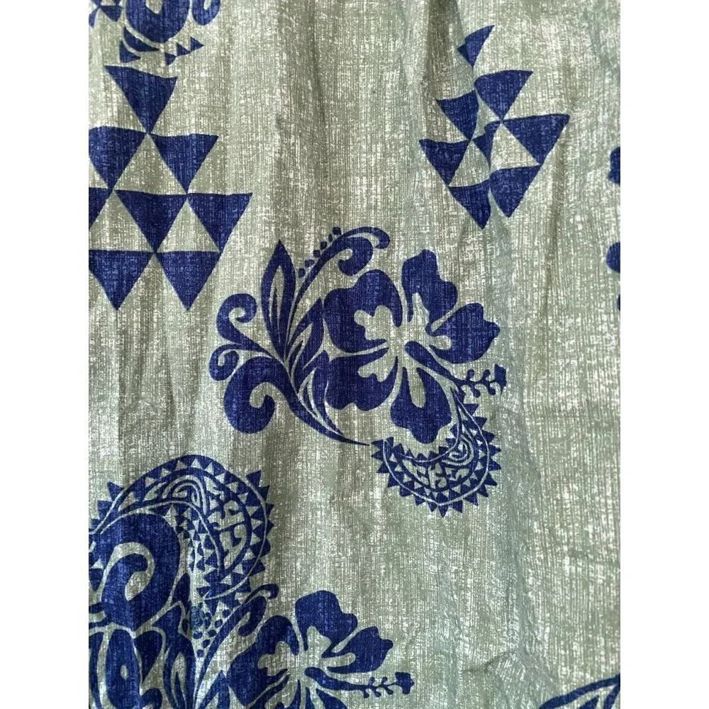 RJC Mens Size S Green & Blue Hawaiian Shirt Geometric Floral Print Made in USA